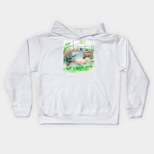 Buffalo and baby Kwai Relaxing in Nature Kids Hoodie